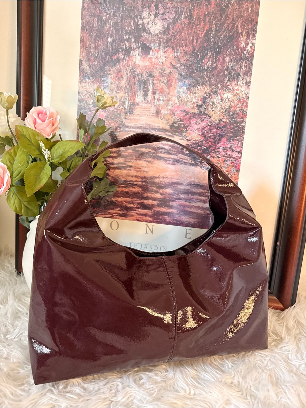 ZARA Vintage-Glossy Burgundy Women’s Shoulder Bag - Picture 2 of 7